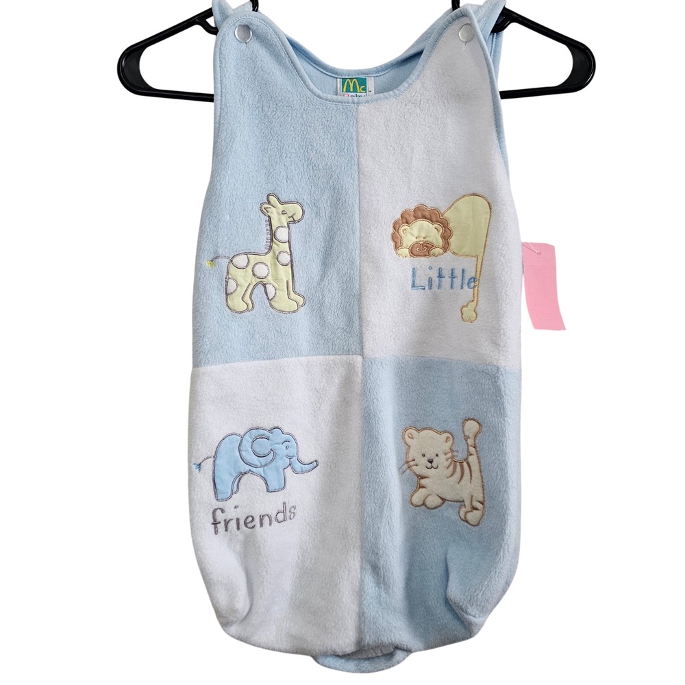 Vintage McBaby McDonald's‎ Blue White Fleece Safari Animal Romper MK36130B 0-3M